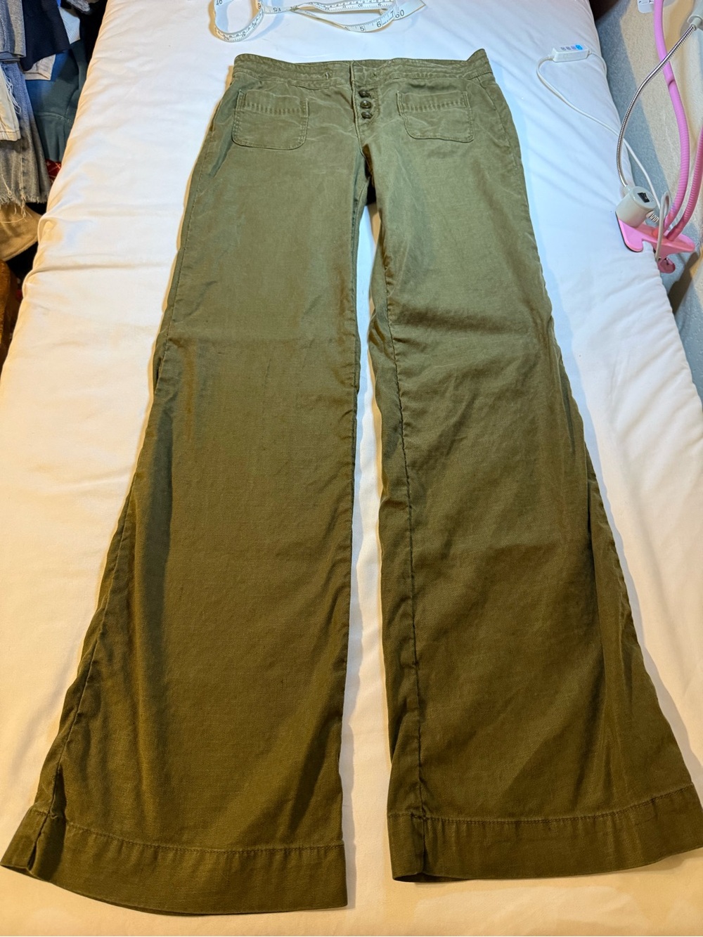 Level 99 Olive Green Casual Button-Front Pants